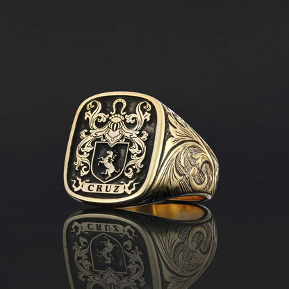 Square Celtic Design Raised Family Ring, Handmade Family Crest Ring by SWISS PLUS - Family Collection - view 7