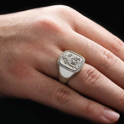 925 Sterling Silver Square Raised Family Crest Ring by SWISS PLUS - Family Collection - view 7