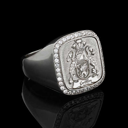 925 Sterling Silver Square Raised Family Crest Ring by SWISS PLUS - Family Collection - view 5