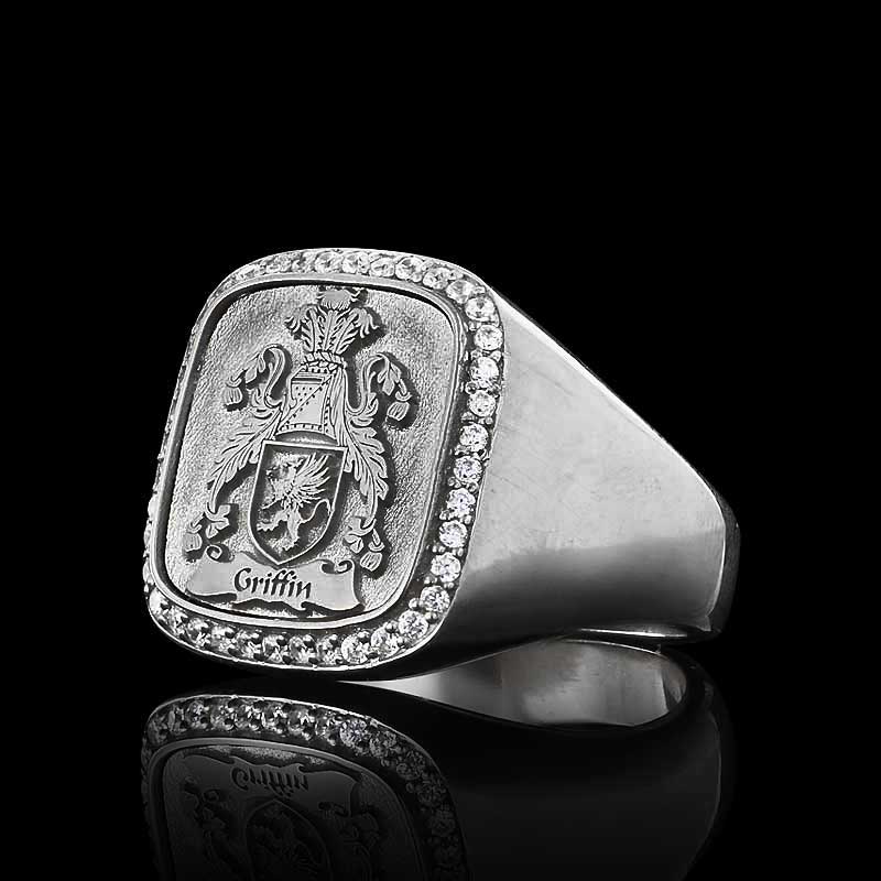 925 Sterling Silver Square Raised Family Crest Ring by SWISS PLUS - Family Collection - view 2