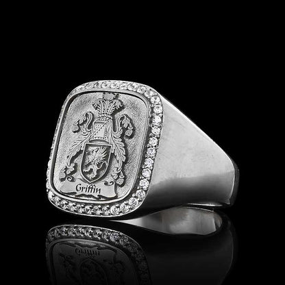 925 Sterling Silver Square Raised Family Crest Ring by SWISS PLUS - Family Collection - view 2