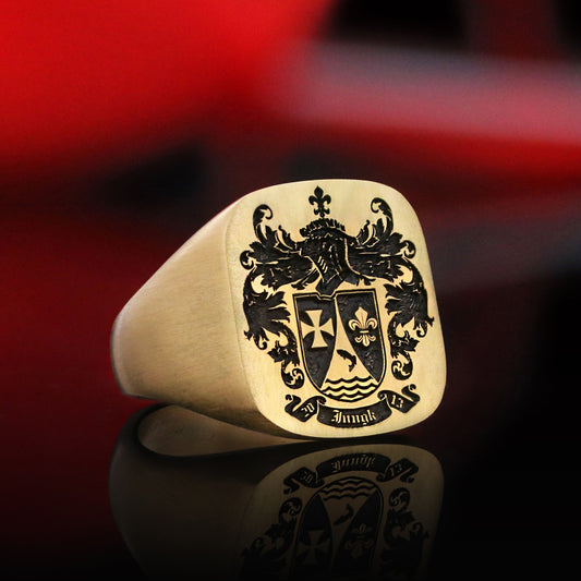 Square Engraved Family Crest Ring - view 1