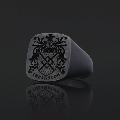 Square Engraved Family Crest Ring by SWISS PLUS - Family Collection - view 2
