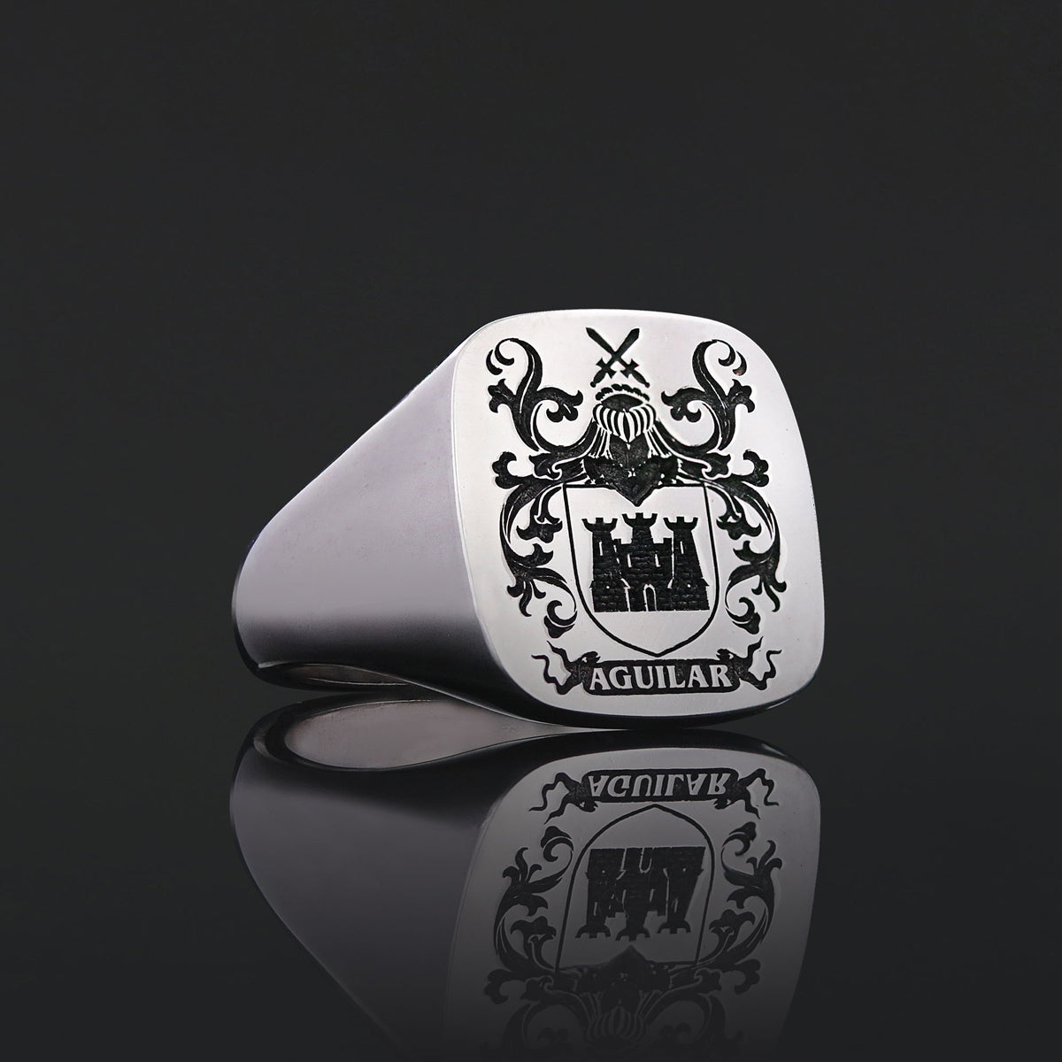 Square Engraved Family Crest Ring - view 3