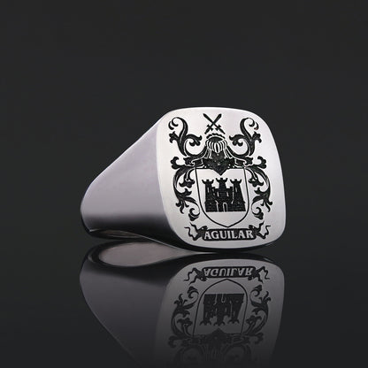Square Engraved Family Crest Ring by SWISS PLUS - Family Collection - view 3