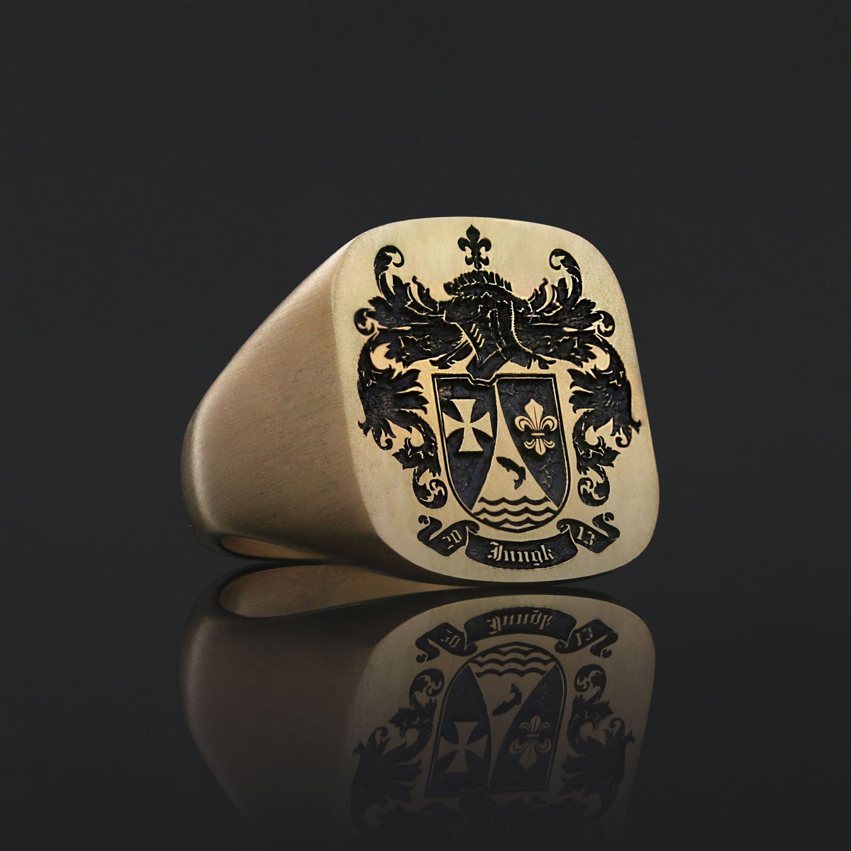 Square Engraved Family Crest Ring - view 4