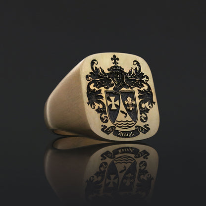 Square Engraved Family Crest Ring by SWISS PLUS - Family Collection - view 4