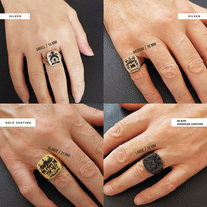 Square Engraved Family Crest Ring by SWISS PLUS - Family Collection - view 6