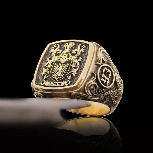 Square Family Crest Ring, 925 Sterling Silver Family Ring - view 1