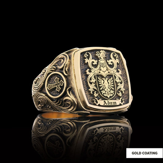 Square Family Crest Ring, 925 Sterling Silver Family Ring - view 2