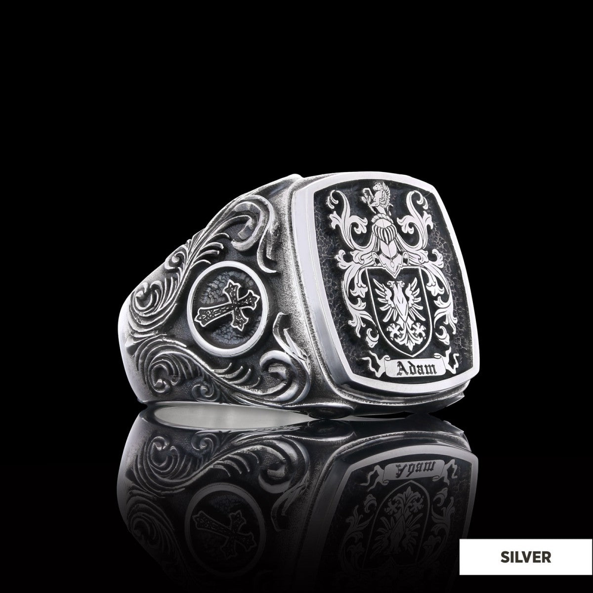 Square Family Crest Ring, 925 Sterling Silver Family Ring