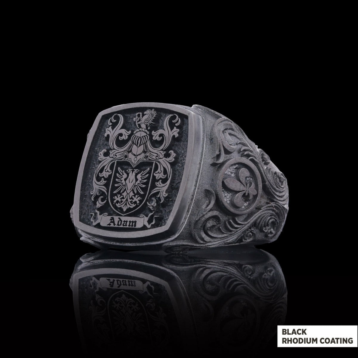 Square Family Crest Ring, 925 Sterling Silver Family Ring - view 4