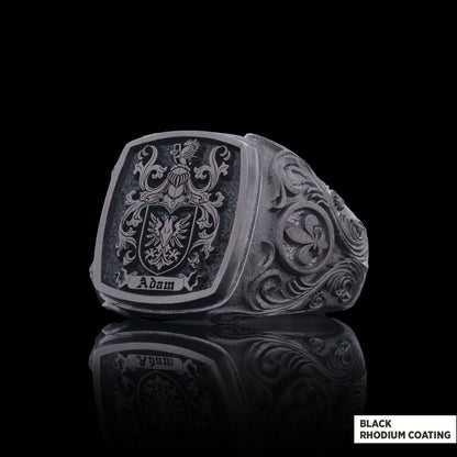 Square Family Crest Ring, 925 Sterling Silver Family Ring by SWISS PLUS - Family Collection - view 4