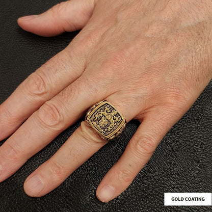 Square Family Crest Ring, 925 Sterling Silver Family Ring by SWISS PLUS - Family Collection - view 6