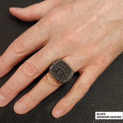 Square Family Crest Ring, 925 Sterling Silver Family Ring by SWISS PLUS - Family Collection - view 7