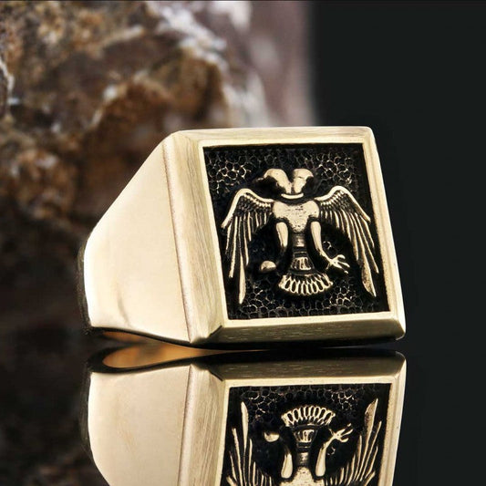 Square Ottoman Seljuk Eagle Ring Men