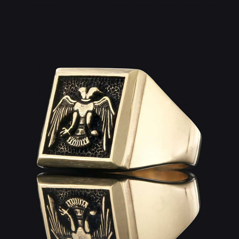 Square Ottoman Seljuk Eagle Ring Men by SWISS PLUS - Ottoman Jewelry Collection - view 2