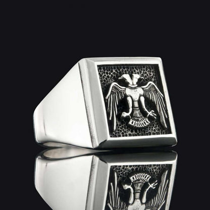 Square Ottoman Seljuk Eagle Ring Men by SWISS PLUS - Ottoman Jewelry Collection - view 3