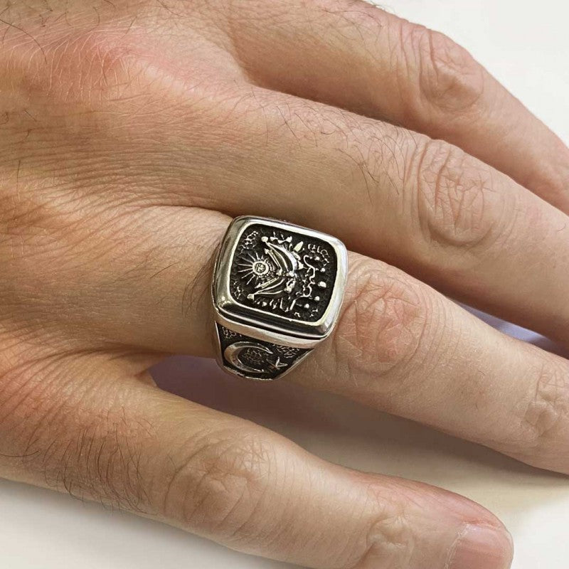 Square Ottoman State Coat of Arms Signet Ring Men