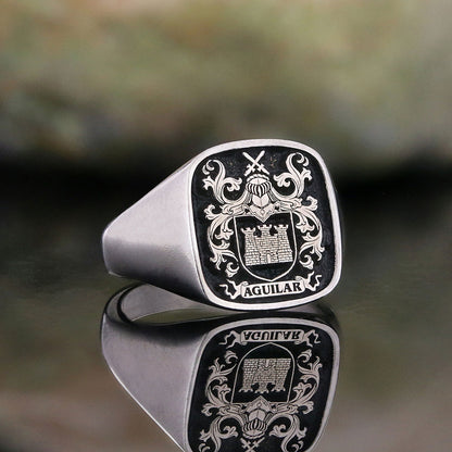 Square Raised Family Crest Ring by SWISS PLUS - Family Collection