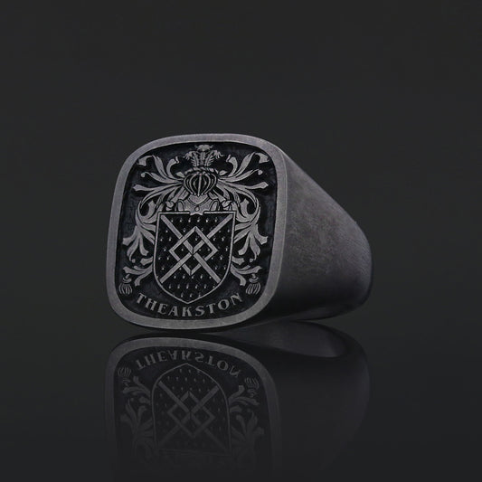 Square Raised Family Crest Ring
