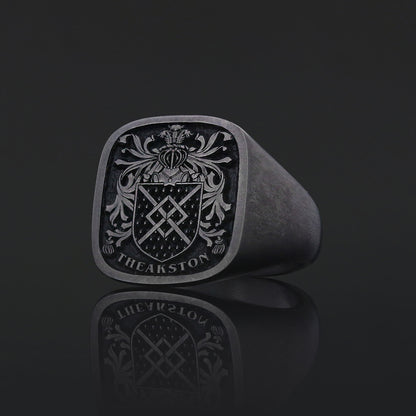 Square Raised Family Crest Ring by SWISS PLUS - Family Collection - view 2