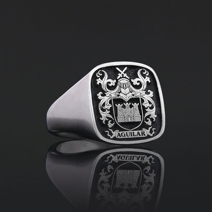 Square Raised Family Crest Ring by SWISS PLUS - Family Collection - view 3