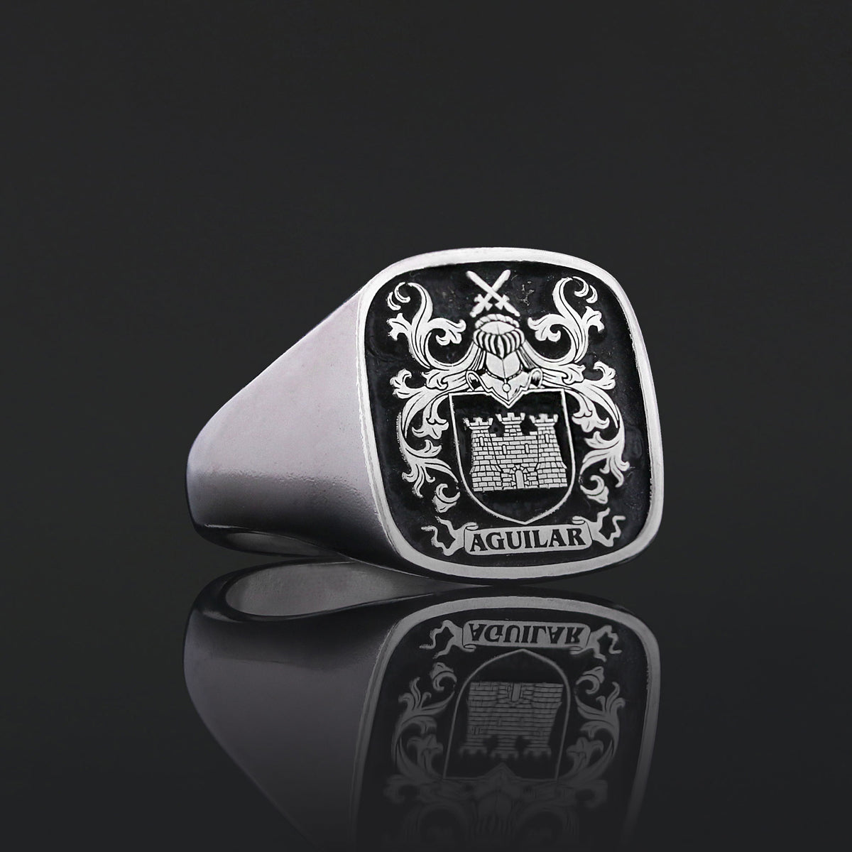 Square Raised Family Crest Ring
