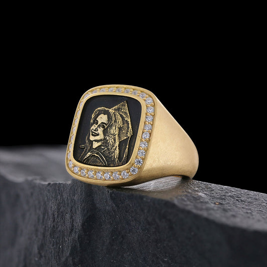 Square Stone Photo Ring, Personalized Photo Ring, Lover Gift Ring, Special Production Photo Ring - view 1