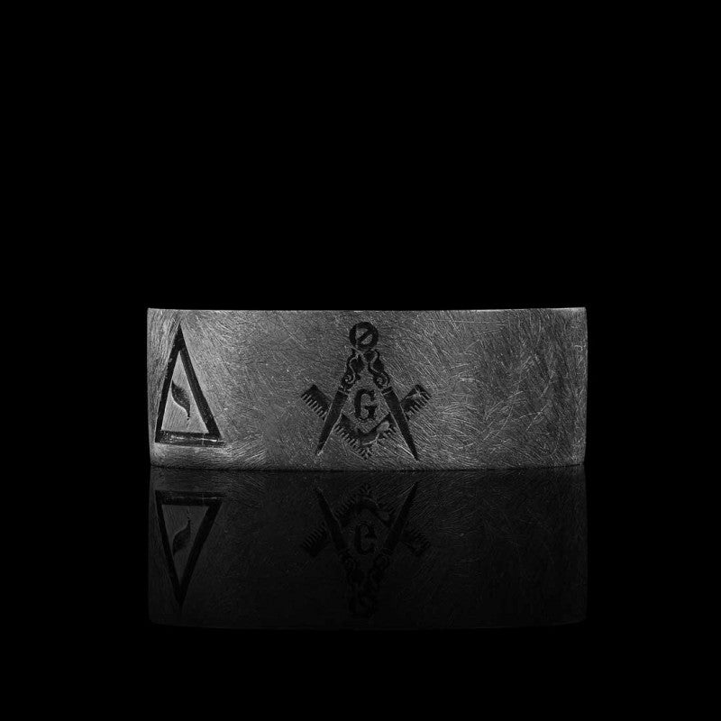 Engraved with Masonic Symbols Ring, Compasses Masonic Ring, Elegant Masonic Ring