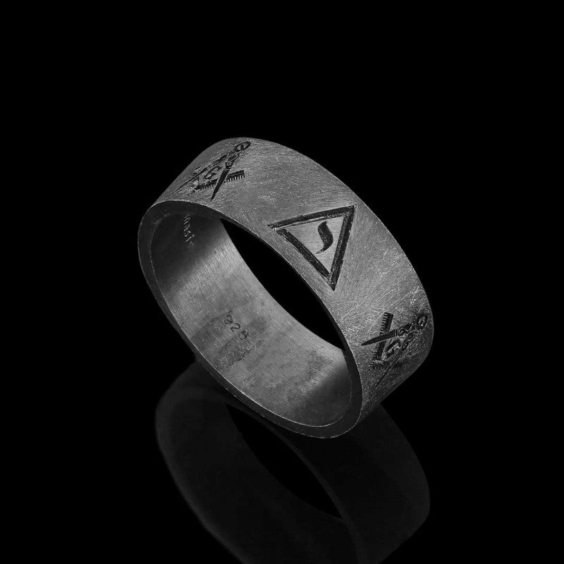 Engraved with Masonic Symbols Ring, Compasses Masonic Ring, Elegant Masonic Ring - view 5