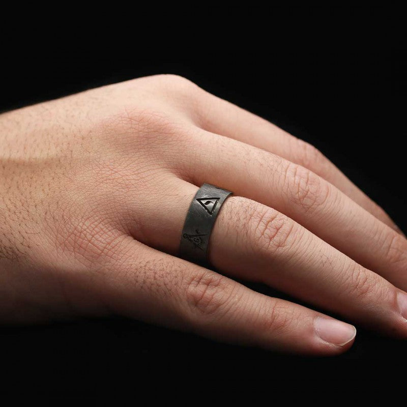 Engraved with Masonic Symbols Ring, Compasses Masonic Ring, Elegant Masonic Ring - view 6