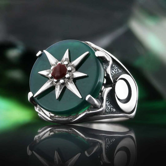 Star Motif Silver Men Ring - view 1