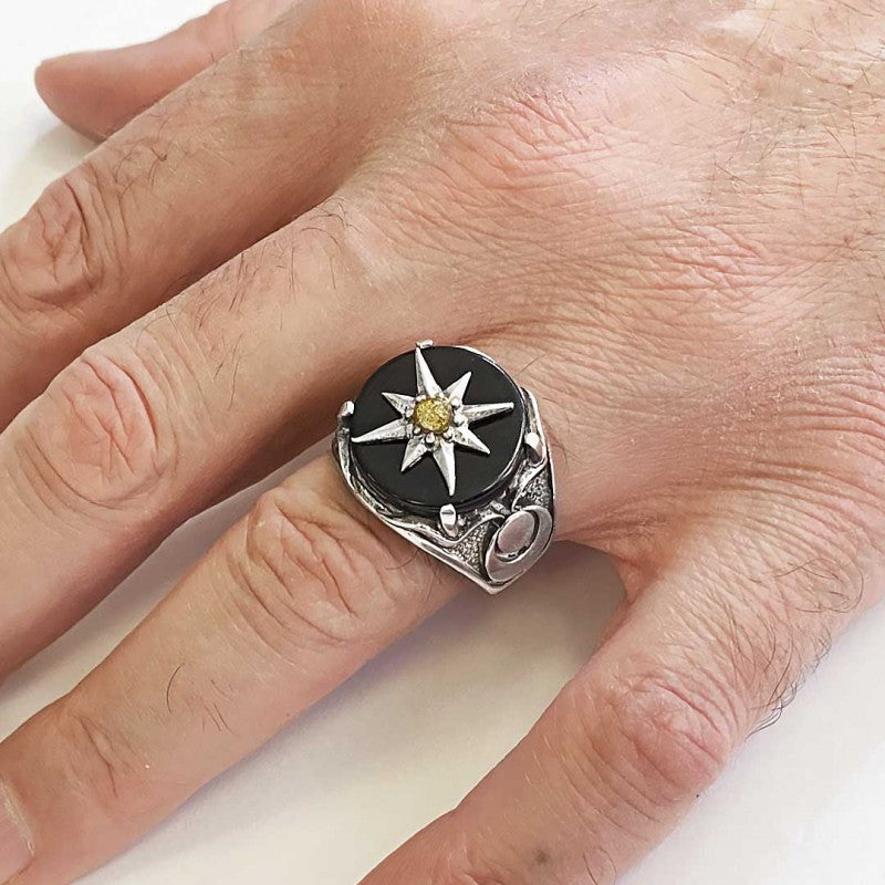 Star Motif Silver Men Ring