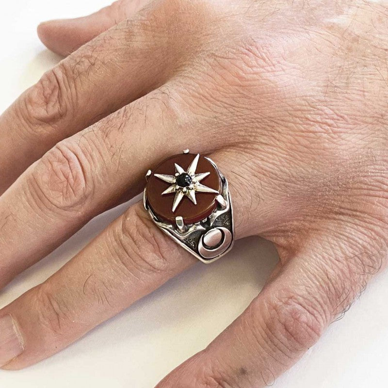 Star Motif Silver Men Ring
