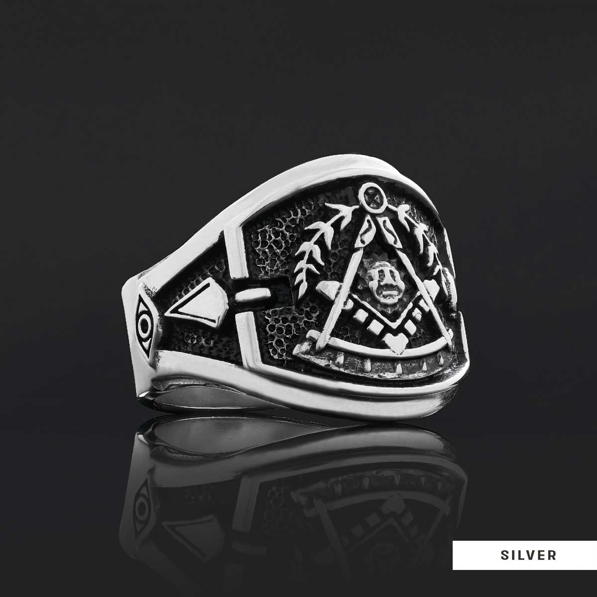 Statement Masons Ring, Personalized Freemason Symbol Ring, Special Design Mason Ring - view 3