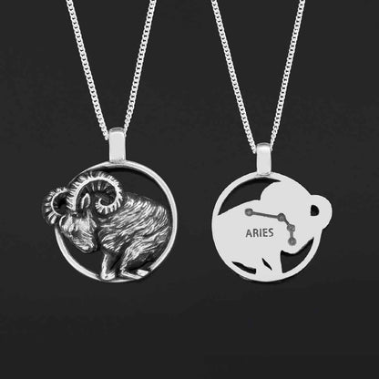 Sterling Silver Aries Necklace, Aries Jewelry, Handmade Aries Pendant, Horoscope Aries Necklace by SWISS PLUS - Zodiac Collec
