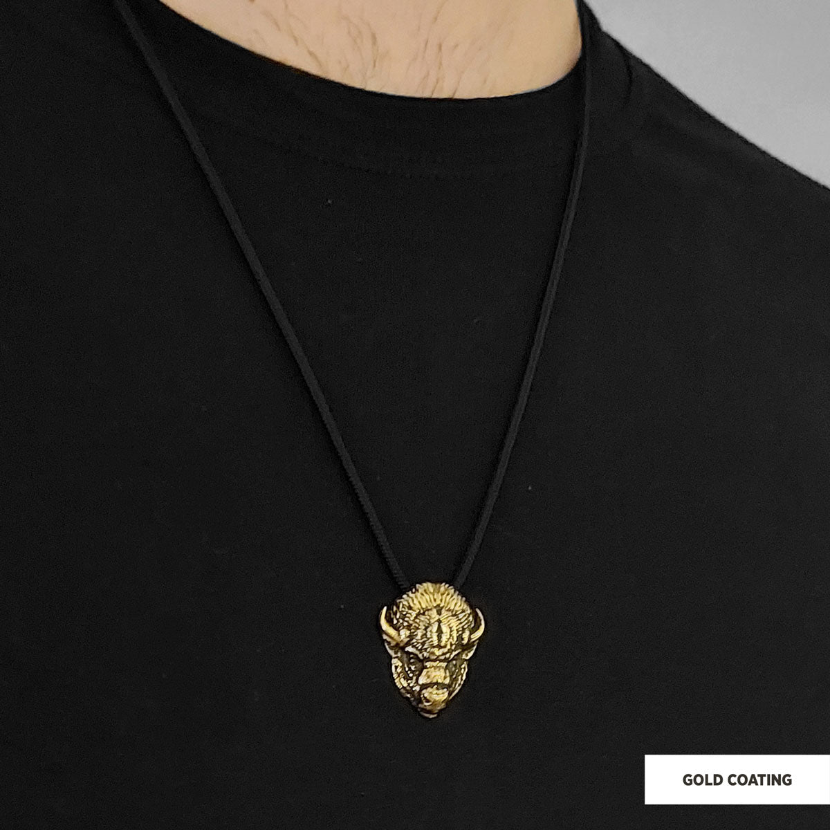 Sterling Silver Bison Pendant Gold Coating by SWISS PLUS - Unique Pendants & Cool Design Necklaces - view 2