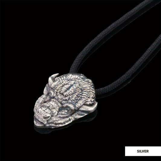 Sterling Silver Bison Pendant Silver