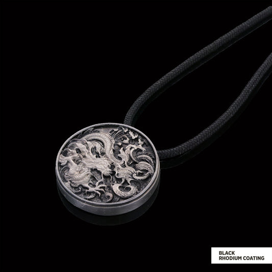 Sterling Silver Dragon Pendant Black Rhodium Coating