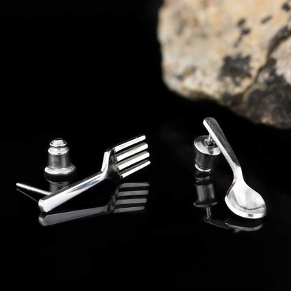 Sterling Silver Handmade Fork Spoon Earring by SWISS PLUS - Unique Design Earrings