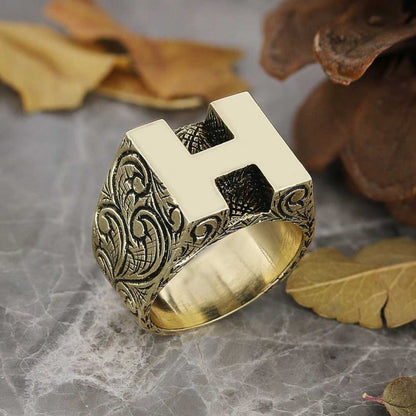 Sterling Silver Handmade Monogram H Alphabet Ring by SWISS PLUS - Letter Collection