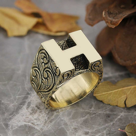 Sterling Silver Handmade Monogram H Alphabet Ring