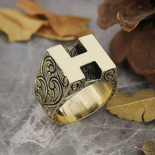 Sterling Silver Handmade Monogram H Alphabet Ring