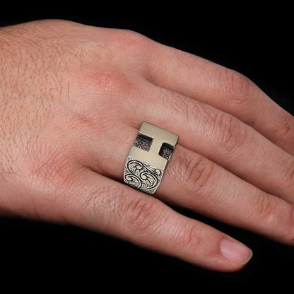 Sterling Silver Handmade Monogram H Alphabet Ring by SWISS PLUS - Letter Collection - view 6