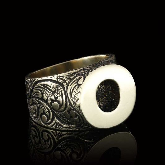 Sterling Silver Handmade Monogram O Bold Alphabet Ring - view 2