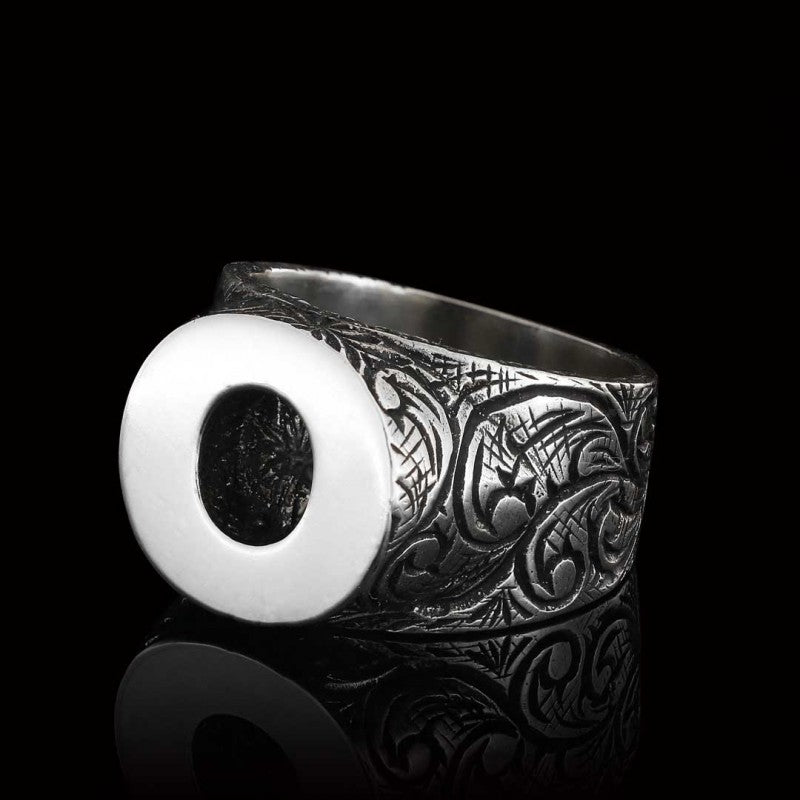 Sterling Silver Handmade Monogram O Bold Alphabet Ring - view 3