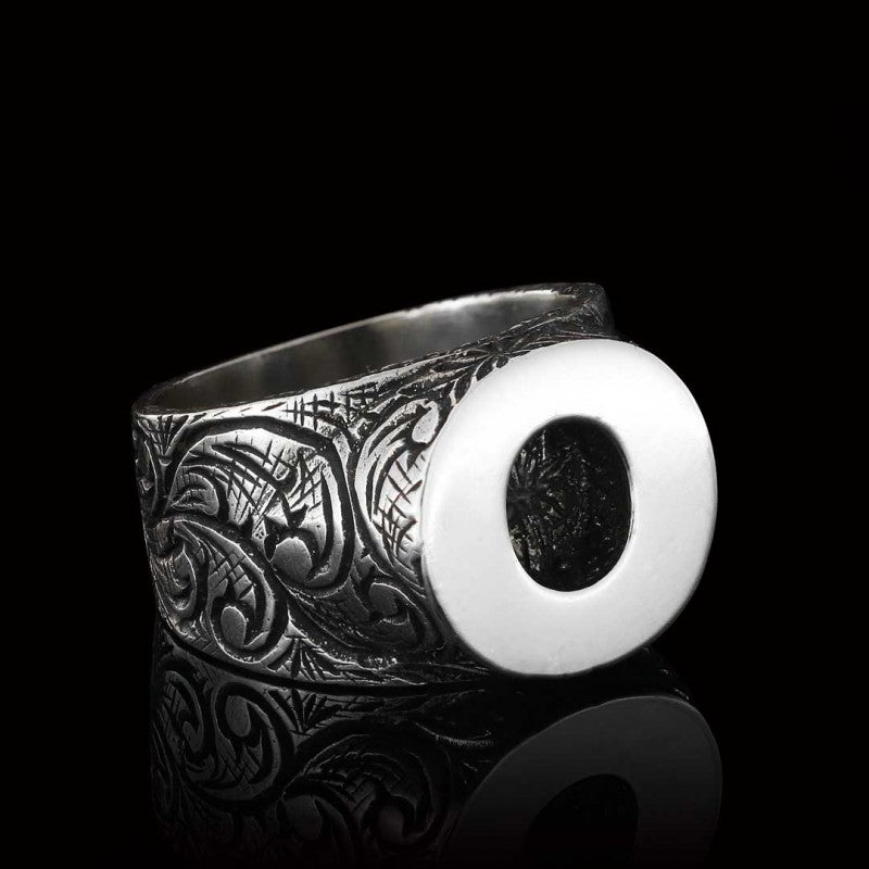 Sterling Silver Handmade Monogram O Bold Alphabet Ring - view 4
