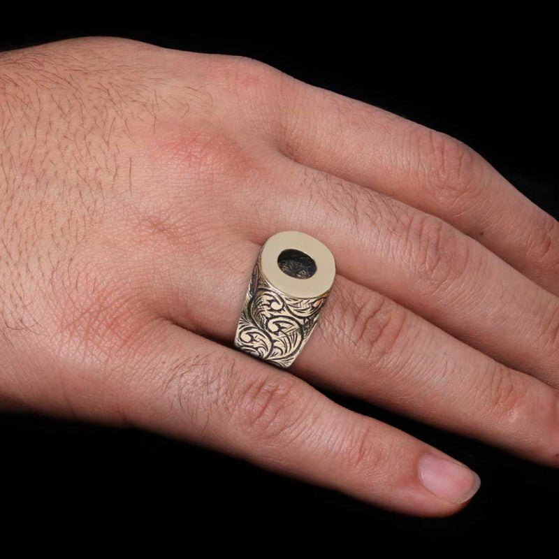 Sterling Silver Handmade Monogram O Bold Alphabet Ring - view 6