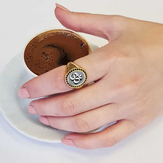 Sterling Silver Handmade Oval Stone Special Om Buddha Women Ring